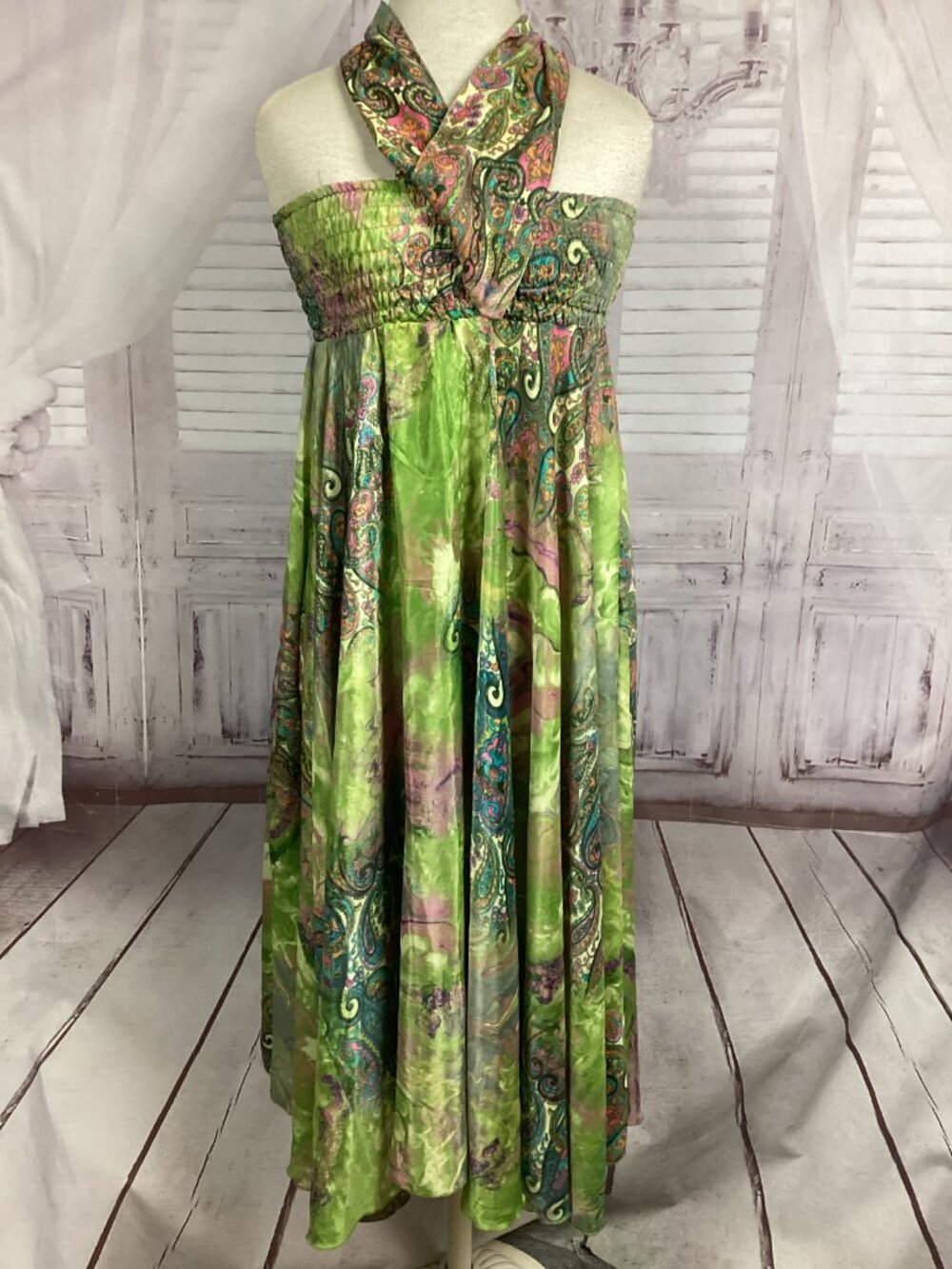 Rainbow Hawaii Floral Dress Strapless or Halter Flowy OS